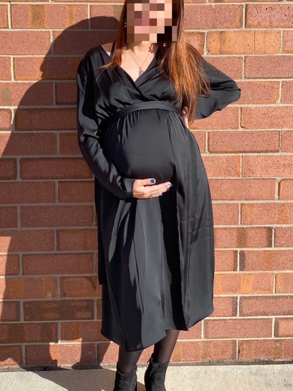 GAP Black Long-Sleeve Wrap Maternity Dress